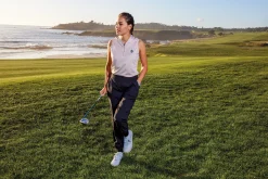 Pebble Beach Women's Sleeveless 1/2 Zip Stripe Polo By Adidas